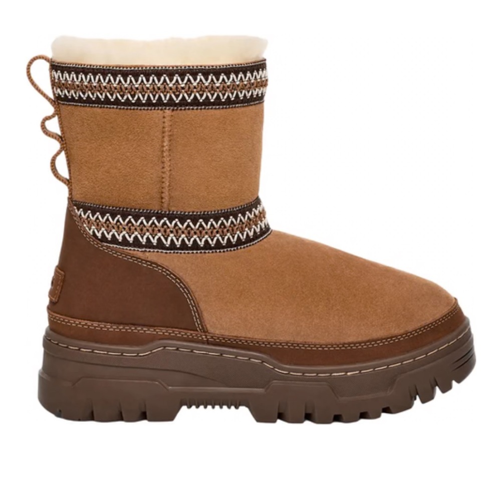 UGG Tan Winter Boots with Patterned Trim